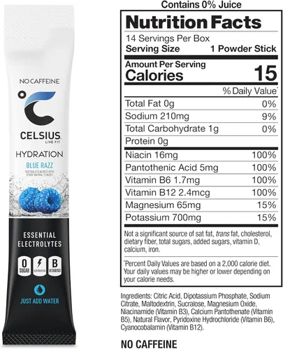 Miniatura 3 de Celsius Hydration™ Blue Razz, mezcla de bebida de hidratación con electrolitos sin azúcar (paquete de 14)