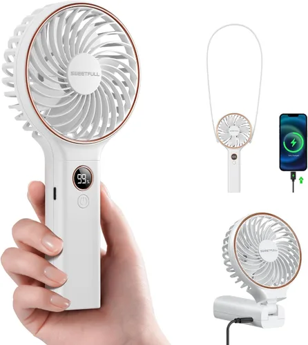 Miniatura 14 de SWEETFULL Ventilador portátil de mano, batería recargable de 5000 mAh, viento de 6 velocidades, pantalla digital LED, mini ventilador de viaje Negro