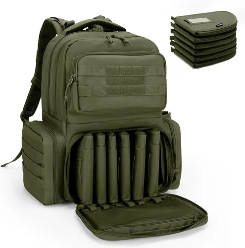 Miniatura 9 de DSLEAF Mochila táctica para pistola con 6 estuches para pistola, mochila con 10 ranuras para cargador para disparar y cazar