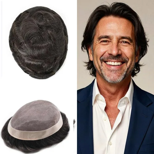 Miniatura 15 de Mens Toupee Hair Piece For Men Fine Mono Men Hair System Toupee For Men Hair Piece Real Human Hair System For Men Protesis Capilar Para Hombre 6x9