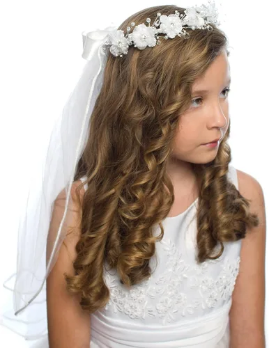 Miniatura 2 de Velo floral blanco de la corona de la primera comunión para niñas, Blanco
