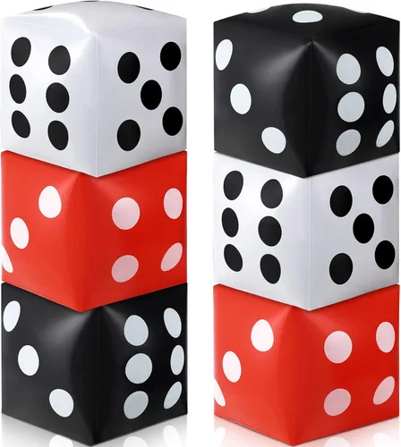 Ceenna 6 dados inflables grandes de 11.8 pulgadas gigantes inflables gigantes de color rojo, blanco y negro, decoración de noche de juego para