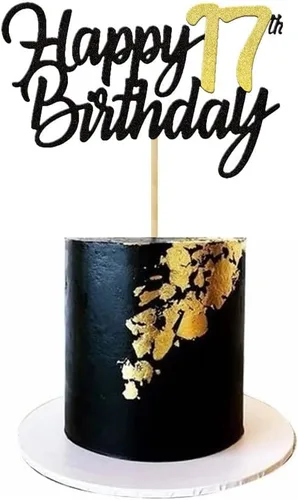 Miniatura 4 de Decoración para tartas de cumpleaños 17 años con purpurina para 17 años, decoraciones doradas para tartas de cumpleaños de 17 años, suministros