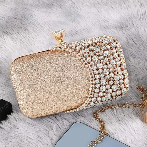Miniatura 6 de CORIOS Bolso de noche de diamantes de imitación para mujer, bolso de mano de cristal con purpurina brillante con lentejuelas para banquete y boda