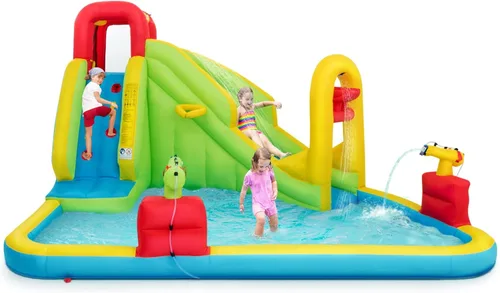 OLAKIDS Tobogán acuático inflable, casa de rebote 7 en 1 con 2 toboganes, pared de escalada, piscina de salpicaduras, borde de baloncesto, 2