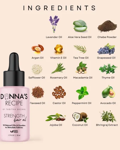 Miniatura 3 de Receta de Donna por Tabitha Brown Aceite para Cabello Fuerte Mezcla de 18 aceites naturales y polvo, tratamiento ligero y de rápida absorción