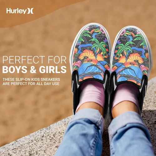 Miniatura 3 de Hurley Zapatos deportivos de lona sin cordones para niños, zapatos deportivos de corte bajo para niños y niñas, tenis casuales