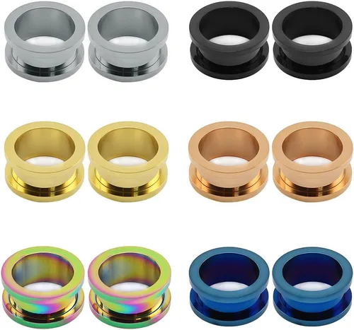 6pares de expansores de piel de acero inoxidable tipo túnel con tornillo, dilatador de oreja, perforaciones con calibres