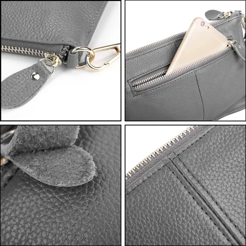 Miniatura 5 de YALUXE Clutch Wristlet - Cartera de piel auténtica con bloqueo RFID y cadena de hombro