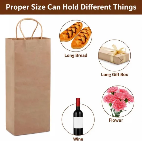 Miniatura 2 de WUWEOT Paquete de 50 bolsas de papel para vino, 5.6 x 3.3 x 12.6 pulgadas, bolsa reciclable de vino marrón, bolsa de regalo de papel kraft
