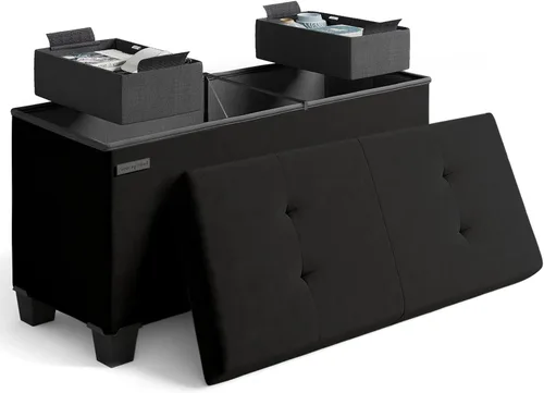 Miniatura 21 de Cubo otomano de almacenamiento con cubo pequeño, otomana cuadrada de 15 pulgadas con almacenamiento para sala de estar y dormitorio, reposapiés