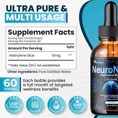 Miniatura 2 de Gotas de azul de metileno 1%, grado farmacéutico USP 99.99%, probado en laboratorio de terceros, azul de metileno supremo para humanos, azul