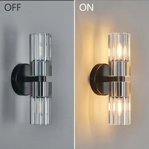 Miniatura 7 de Moderno juego de apliques de pared negros de dos dormitorios, apliques de pared de cristal para interiores, iluminación de pared, apliques de sala