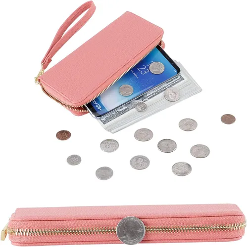Miniatura 5 de HAWEE Cartera larga de cuero con cremallera para teléfono celular, tarjetero, monedero
