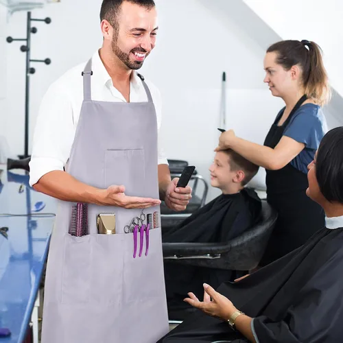 Miniatura 6 de Noverlife Hair Stylist Apron with 4 Pockets, Hair Resistant 34 Inch Long Hairdresser Aprons w/Adjustable Strap for Salon Delantal de peinado gris