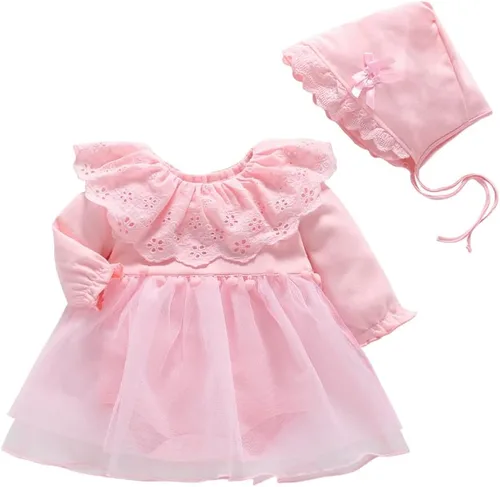 Miniatura 45 de Vestido de otoño de manga larga para niña pequeña, vestido de encaje con flores, boda, primer cumpleaños, bautizo, vestido con sombrero