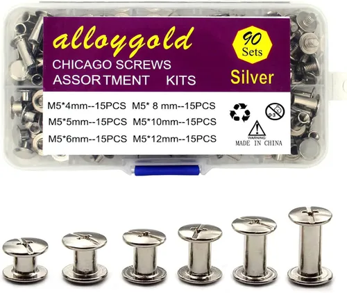 Miniatura 24 de Juego de 90 tornillos de acero inoxidable 304 Chicago de cuero, 7 tamaños de remaches para manualidades, ropa, zapatos, cinturones, bolsas