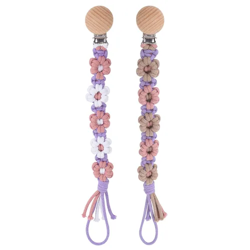 Miniatura 21 de Clip para chupete para niños y niñas, diseño de margaritas florales, macramé, clip para chupete, correa bohemia de madera hecha a mano de algodón
