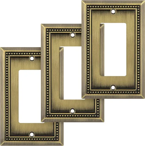 Miniatura 100 de Henne Bery Sunken Pearls - Placa de pared decorativa resistente para interruptor, cubierta para tomacorrientes (doble dúplex, níquel satinado)