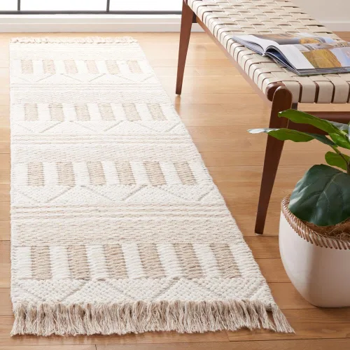 SAFAVIEH Natura Collection - Alfombra de pasillo de 8 pies, color marfil y gris topo, diseño moderno, ideal para zonas de alto tráfico en pasillo,