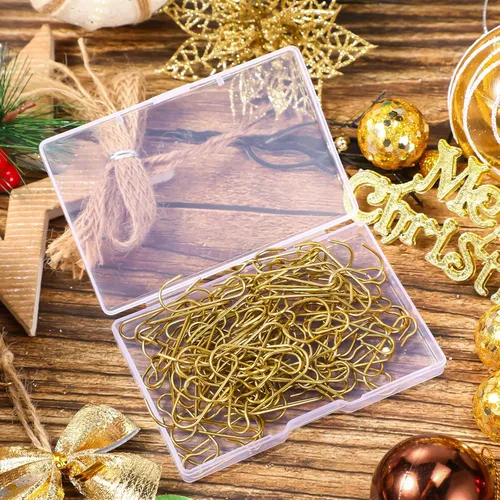 Miniatura 7 de Hotop 120 ganchos dorados para adornos, ganchos colgantes de alambre de metal flexible de Navidad con caja de almacenamiento para árbol de Navidad