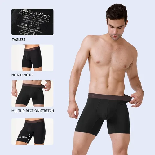 Miniatura 5 de DAVID ARCHY Calzoncillos tipo bóxer para hombre, paquete de 3 unidades, rayón hecho de bambú, ropa interior fresca con bolsa de soporte 3D, suave