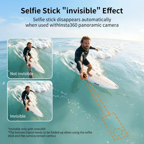 Miniatura 6 de VRIG 63" Invisible Selfie Stick for Insta360 X5/ X4/ X3/ Osmo 360/ AKASO 360/ Xtra 360 Camera, TP-36 Telescopic Extension Pole with GoPro Adapter &