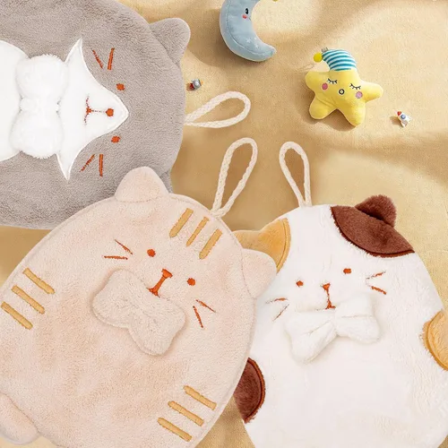 Miniatura 7 de PRATIQUE Paquete de 3 toallas de mano con diseño de gato, toallas de baño con lazo para colgar, toalla de mano para niños, animales, toalla de mano