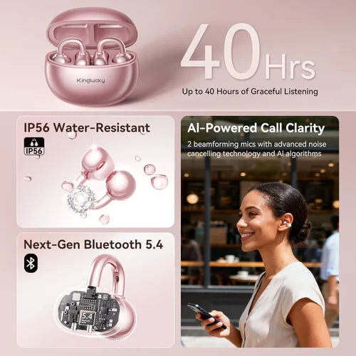 Miniatura 6 de Kinglucky Aretes con diseño de joyería, auriculares de botón con forma de diamante, cómodos y con 40 horas de reproducción, auriculares inalámbricos
