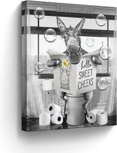Miniatura 8 de Lienzo decorativo de osos divertidos para pared, cuadros en blanco y negro, decoración de pared de baño, oso sentado en el inodoro, lectura