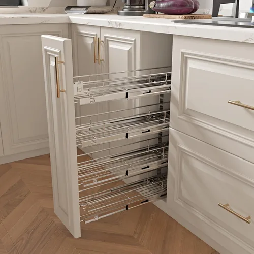 Miniatura 5 de Sikarou Organizador de Gabinete Extraíble Estrecho de 4 Niveles de 8" de Ancho x 21" de Profundidad, Soporte de Estante para Especias Deslizable