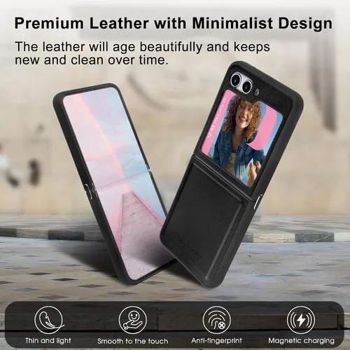 Miniatura 2 de Belemay Funda para Samsung Galaxy Z Flip 5, piel auténtica+TPU suave, protección delgada, a prueba de golpes, delgada Samsung Z Flip5, compatible