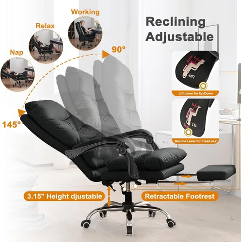Miniatura 3 de Office Chair with Soft Cushion, High Backrest Gaming Chair, Executive Writing Chair with Footrest, Ergonomic Leather Computer Chair for Home Office