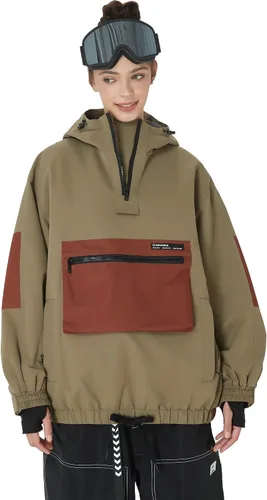 Miniatura 7 de SNOWVERB Chaqueta de snowboard impermeable holgada con aislamiento y bolsillos tipo cargo con capucha y a prueba de viento para hombres y mujeres