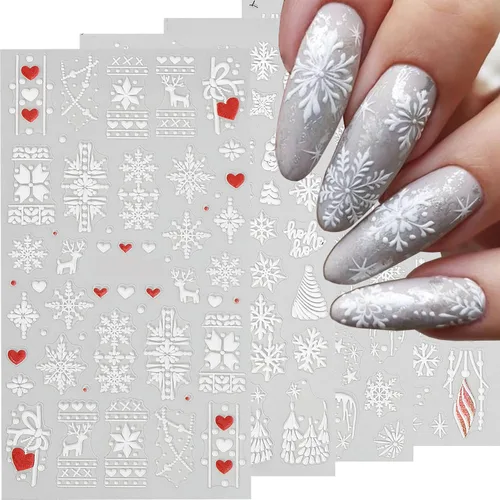 Miniatura 9 de Calcomanías de uñas de copo de nieve 10 hojas, calcomanías de copo de nieve de Navidad, calcomanías de uñas 3D autoadhesivas, diseño de uñas de tema