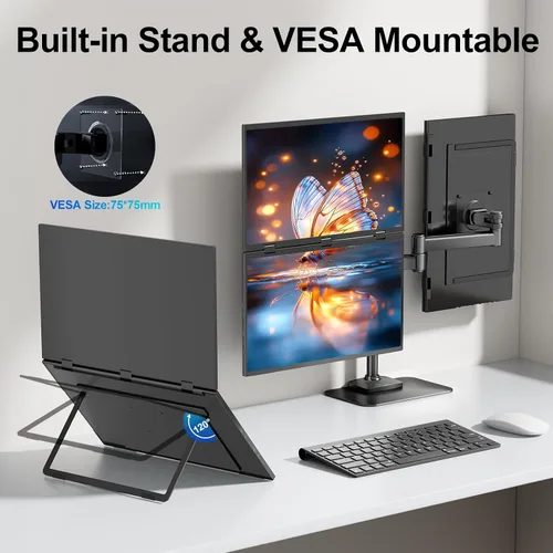 Miniatura 6 de Monitor portátil dual, 18.5 pulgadas, 1080P FHD IPS plegable, triple apilado, extensor de pantalla de computadora portátil, USB-C Plug & Play