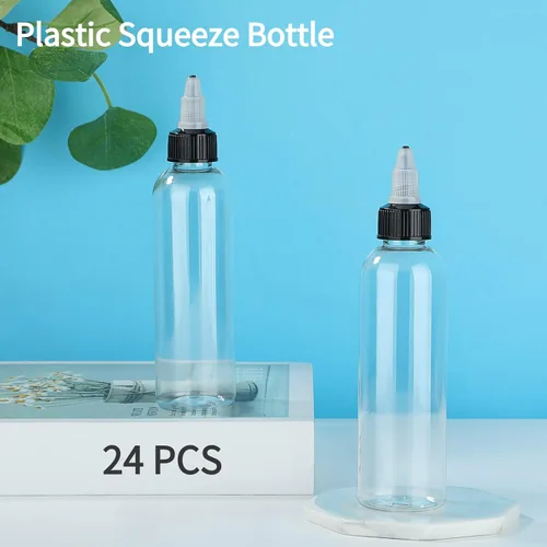 Miniatura 3 de 24 botellas dispensadoras transparentes de 2 onzas, botellas de plástico exprimibles con tapas giratorias para aceites, tintas y líquidos