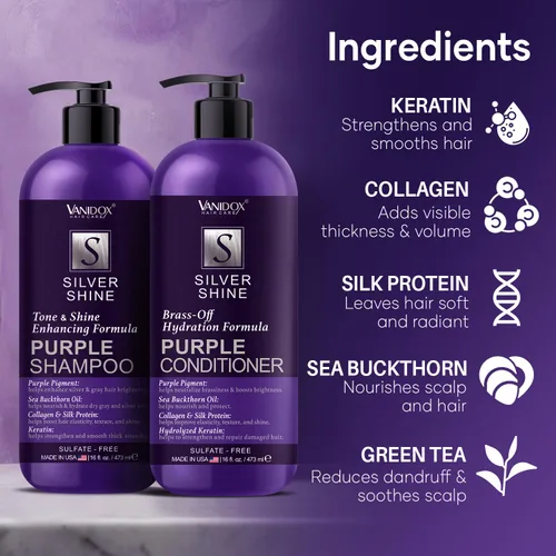 Miniatura 4 de VANIDOX - Juego de champú y acondicionador tonificante púrpura sin sulfato para cabello gris y plateado, hidratante y protector del color, mejora