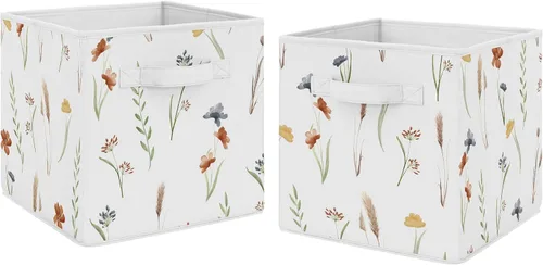 Miniatura 9 de Sweet Jojo Designs Cajas de almacenamiento plegables de tela con hojas florales, cajas organizadoras de juguetes para niños y bebés, juego de 2