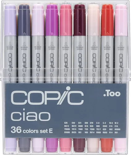 Copic Ciao - Marcadores de alcohol, 36 colores marcadores de arte de doble punta de pincel para artistas y creadores adultos/adolescentes, paquete