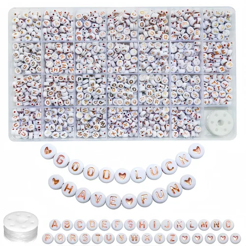 Miniatura 23 de Amaney – 1600 piezas, cuentas acrílicas del alfabeto, 31 estilos, corazón, número, estrella y sonriente, cuentas de 4 x 7 mm para hacer joyería