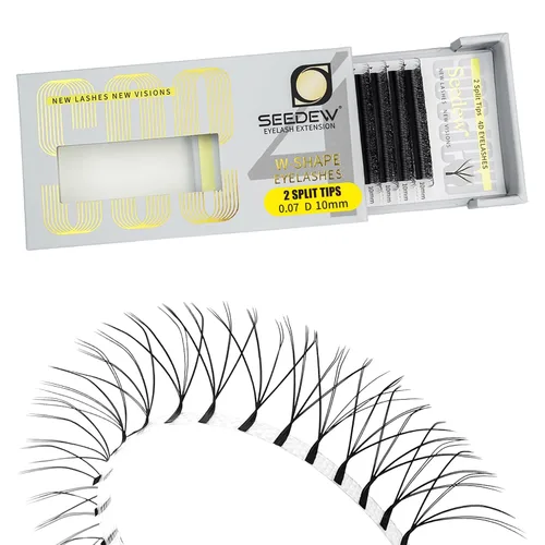 Miniatura 83 de Extensiones de pestañas con doble punta 3D, rizo D de 0.003 in, mezcla de 0.315-0.591 in, 12 filas por bandeja, tallo plano 3DD en forma de W
