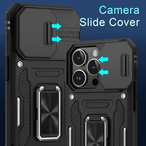 Miniatura 394 de DEERLAMN Funda para iPhone Xs Max con funda deslizante para cámara + protector de pantalla, soporte giratorio de anillo de grado militar a prueba