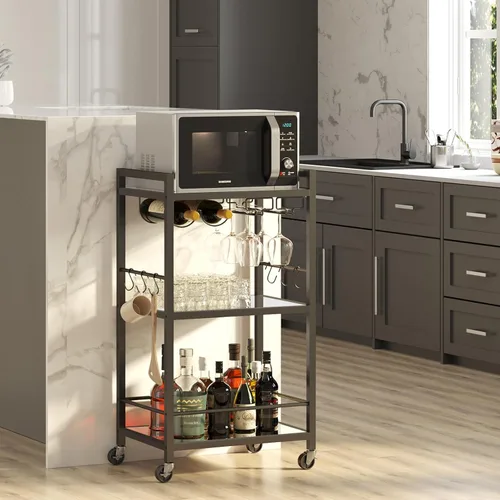 Miniatura 3 de TUTOTAK Carrito de Bar, Carrito de Servicio de Bar para el Hogar con Estante Espejado de 3 Niveles, Carrito de Bebidas, Estante de Cocina Móvil