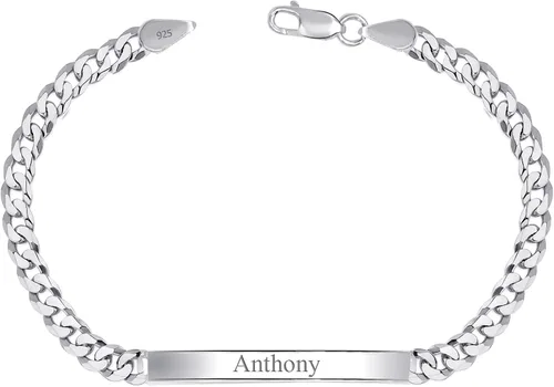 Miniatura 10 de LeCalla Pulsera personalizada con nombre de identificación personalizada grabada Pulsera de identificación de barra de eslabones para hombre