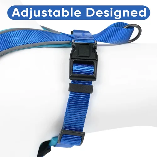 Miniatura 6 de Arnés para perro Pawtitas para entrenamiento de suave, ajustable, reflectante, acolchado para cachorros, Azul