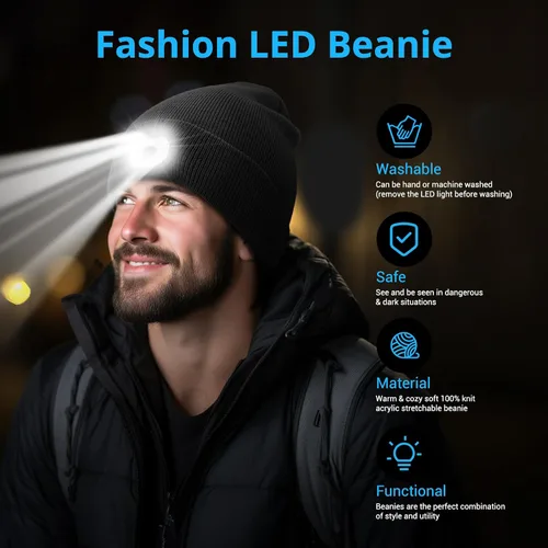 Miniatura 4 de Gorro de punto con luz incorporada, recargable, con luz LED, suave, de acrílico, para hombre y mujer, regalo