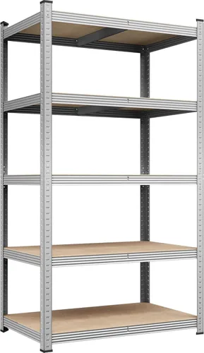 Yaheetech Estantes de almacenamiento, estantería de metal ajustable resistente de 5 niveles, estante industrial para garaje, almacén, despensa, Plata
