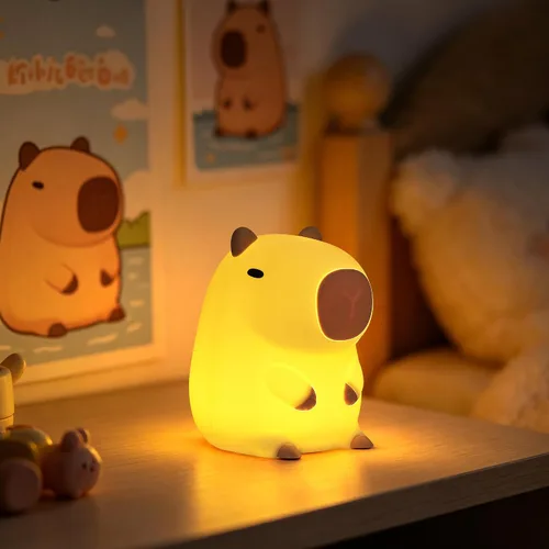 Miniatura 7 de Linda Luz Nocturna de Capibara, Regalos de Capibara para Niños y Amigos, Lámpara de Animales de Silicona para Guardería con Temporizador Recargable