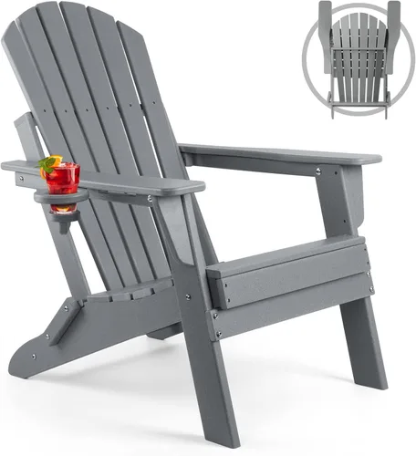Miniatura 30 de FUNBERRY Juego de 6 sillas plegables Adirondack para todo tipo de clima, sillas para hogueras de polietileno de alta densidad con portavasos